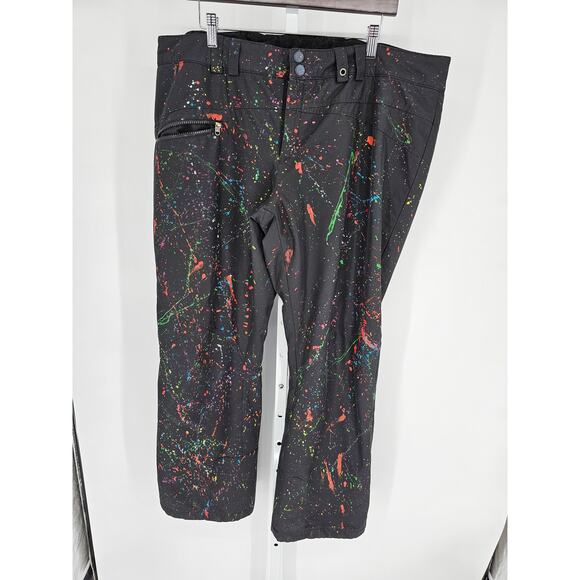 Obermeyer Womens Sz 18 Winter Snow Ski Pants Black w/ paint Splatter Print - Picture 1 of 6